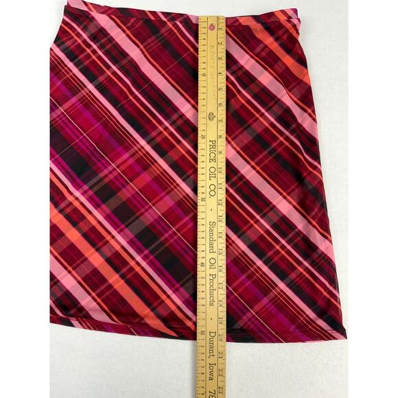 Express Skirt Women's Medium Red Pink Plaid A-Line Classic Academia preppy Flaw - Picture 12 of 13